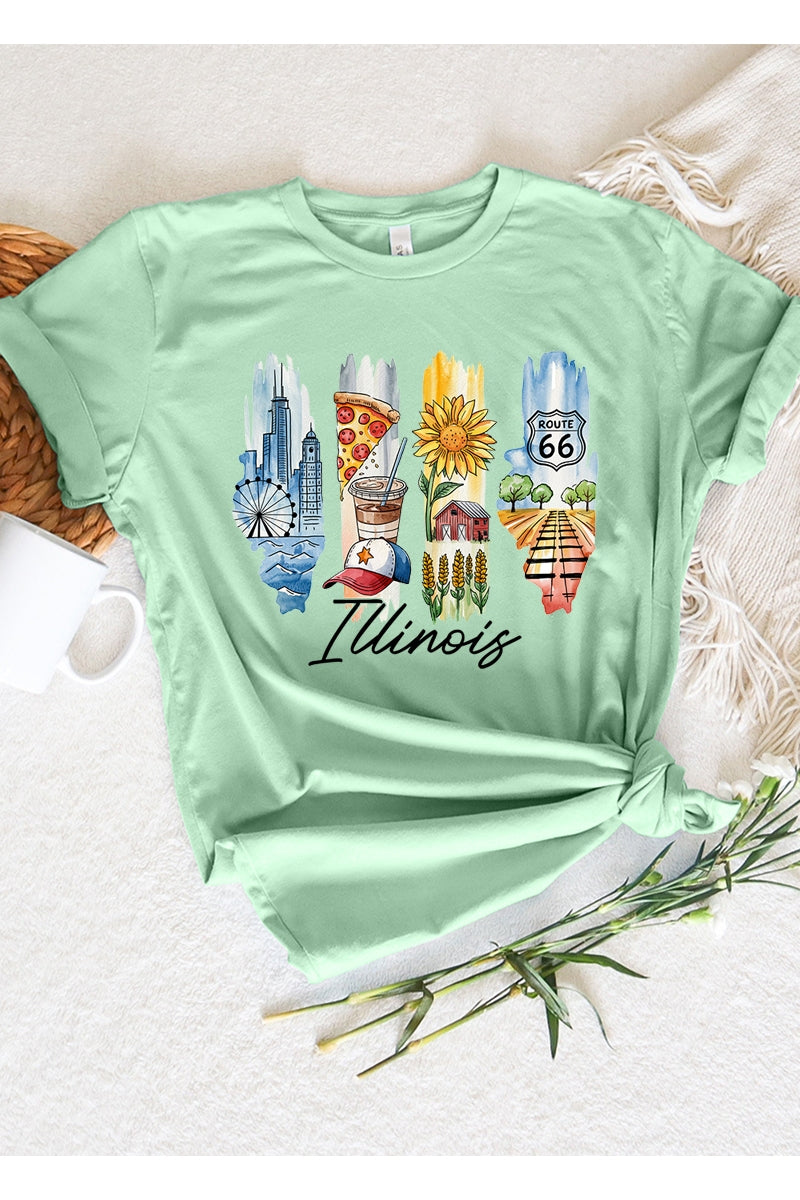 US3001P-E3061IL Illinois State Brushstroke Graphic Plus Tee $16