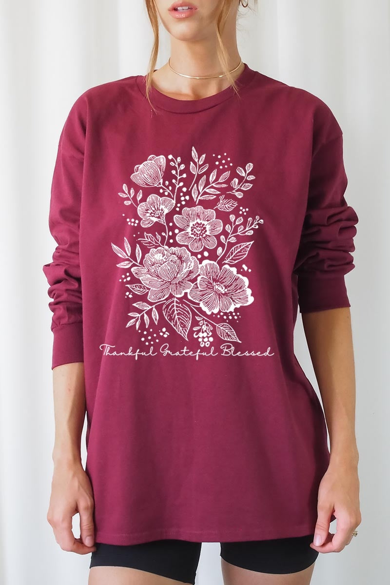 UL240-E3155 Neutral Thanksgiving Graphic Long Sleeve Tee $13.75