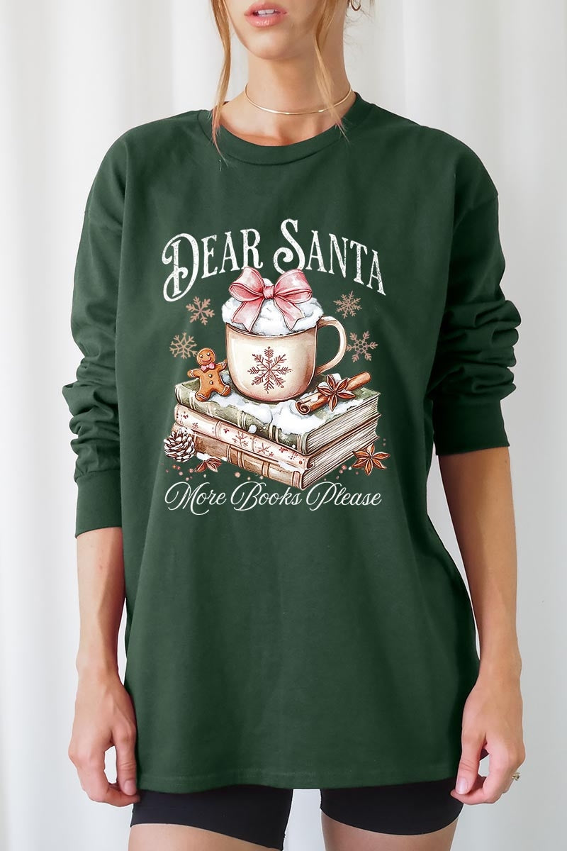 UL240P-E3205 Dear Santa Books Graphic Plus Long Sleeve Tee $17
