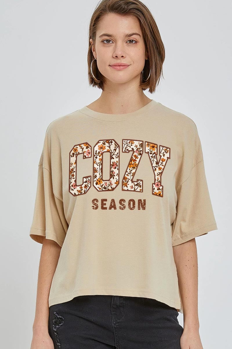 CTS-E3082 Cozy Season Graphic Relaxed Crop Top $11