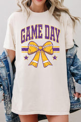 5000P-E3063 Purple Football Bow Graphic Plus Heavy Cotton Tee $12.75