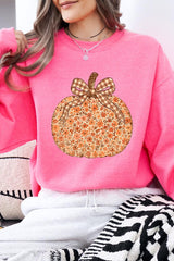 UL180P-E3135 Floral Fall Pumpkin Graphic Plus Sweatshirt $25