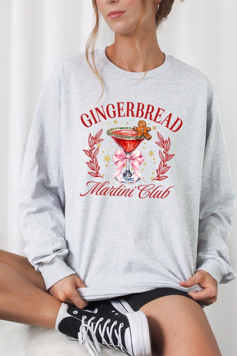 UL240-E3216 Gingerbread Martini Club Graphic Long Sleeve Tee $13.75