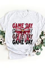 US3001P-E3093 Red Silver Football Game Day Bow Graphic Plus Tee $16