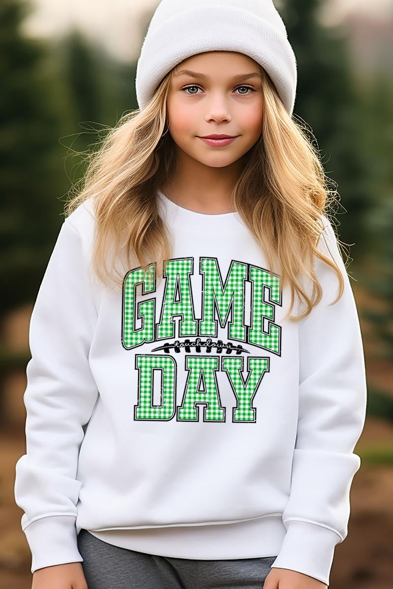 UL180B-E3128Z Green Gingham Game Day Kids Graphic Sweatshirt $20