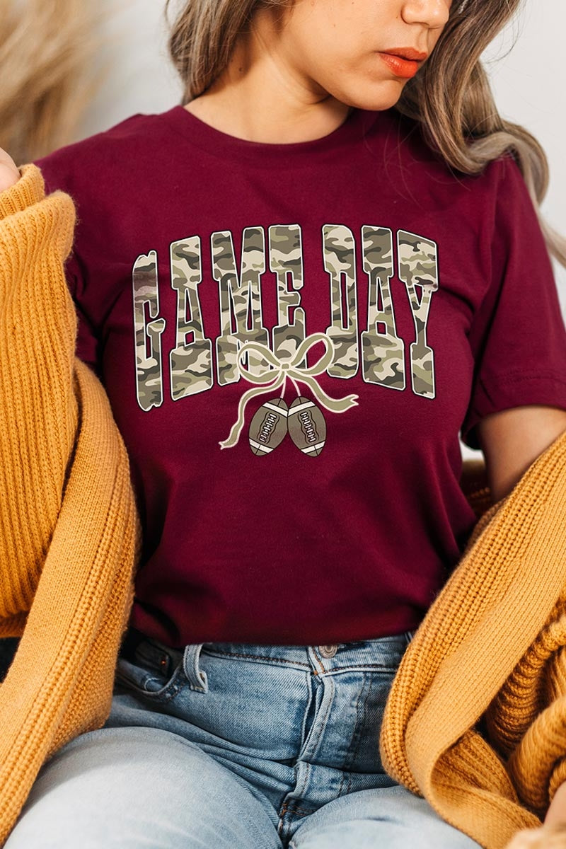 US3001-E3131 Football Game Day Camo Graphic Tee $12.5