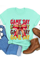 US3001-E3091 Red Yellow Football Game Day Bow Graphic Tee $12.5