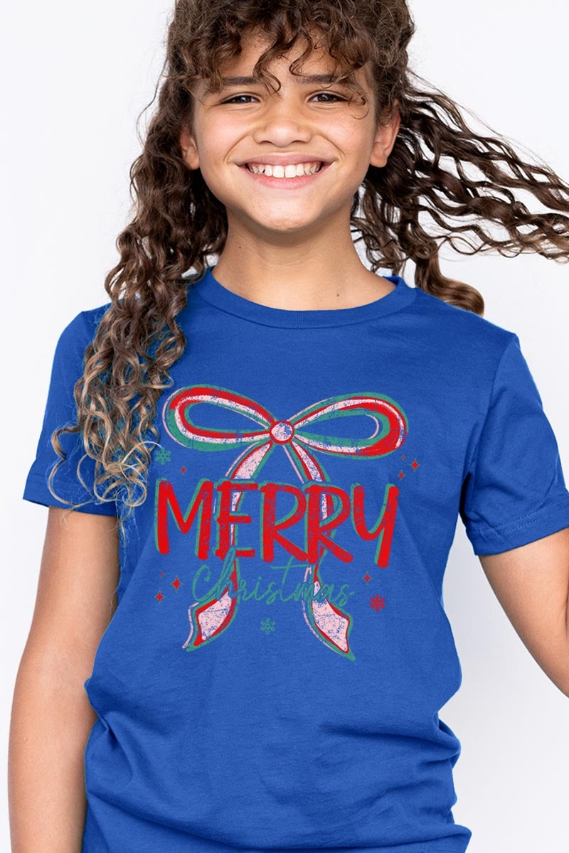 US3001Y-E3197Z Merry Christmas Bow Kids Graphic Tee $11