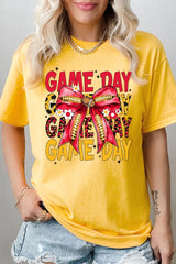 5000-E3091 Red Yellow Football Game Day Bow Heavy Cotton Tee $9