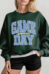 UL180P-E3130 Blue Gingham Game Day Graphic Plus Sweatshirt $25