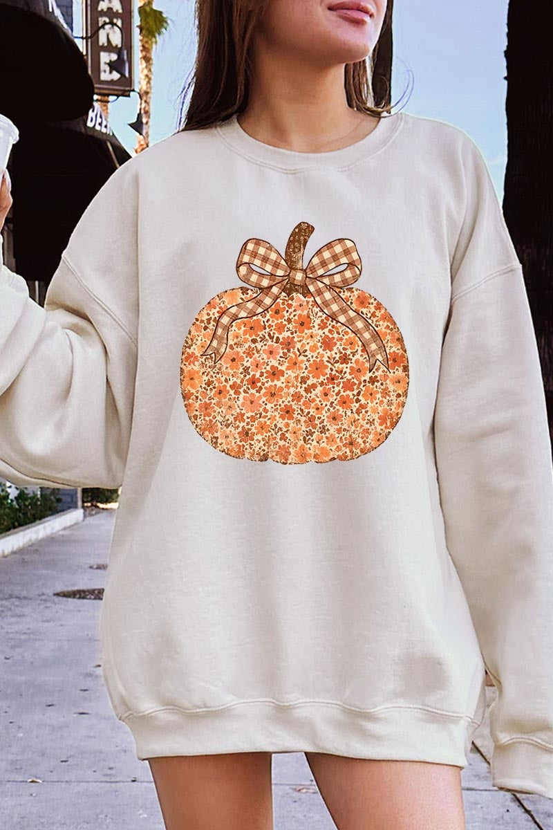 UL180P-E3135 Floral Fall Pumpkin Graphic Plus Sweatshirt $25