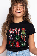 US3001Y-E3195Z Christmas Bow Paw Kids Graphic Tee $11