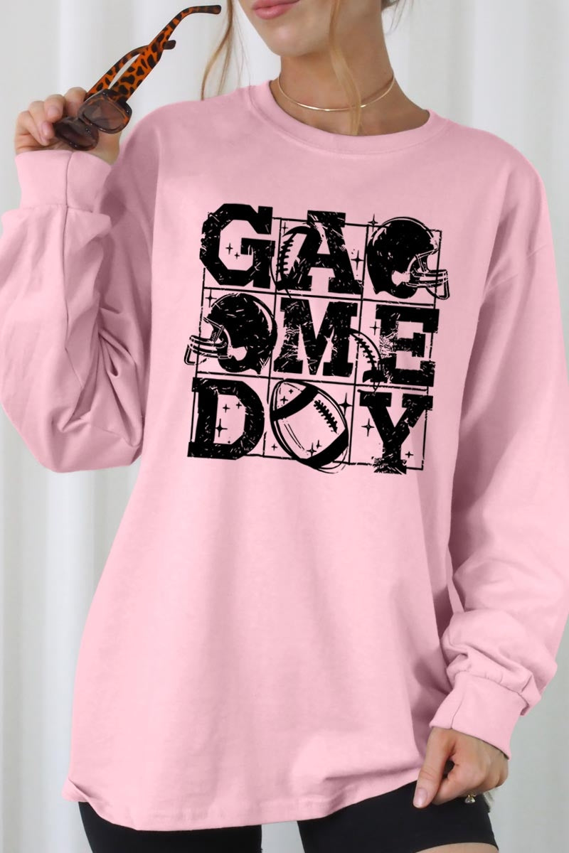 UL240P-E3073 Distressed Game Day Graphic Plus Long Sleeve Tee $17