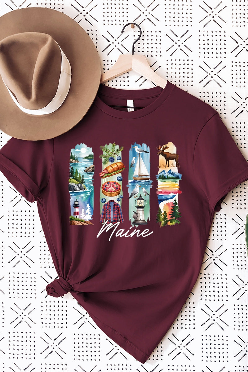 US3001-E3061ME Maine State Brushstroke Graphic Tee $12.5