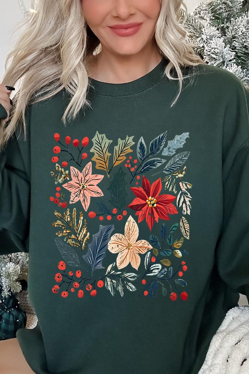 UL180P-E3186 Floral Christmas Graphic Plus Sweatshirt $25