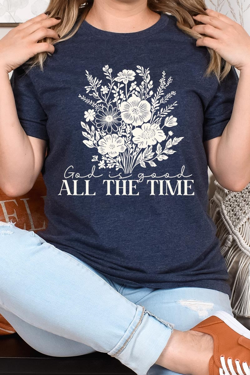 US3001-E3116 God Is Good Floral Graphic Tee $12.5