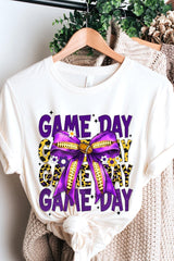 US3001P-E3092 Purple Yellow Football Game Day Bow Plus Tee $16