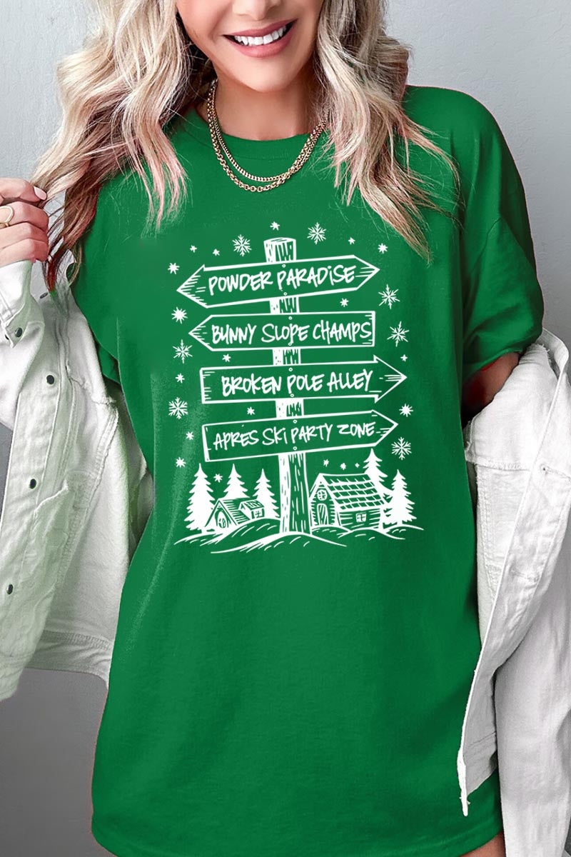 5000P-E3189 Ski Lodge Signs Graphic Plus Heavy Cotton Tee $12.75