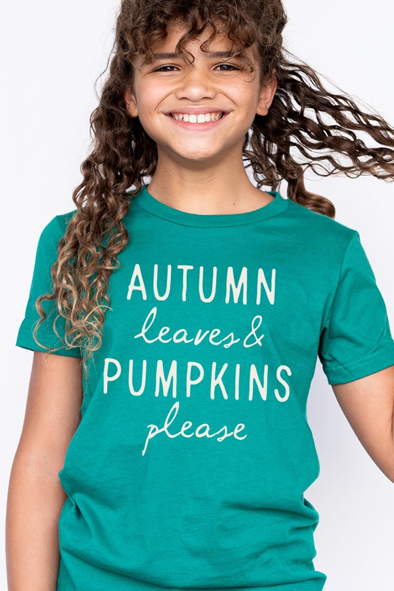 US3001Y-E3158Z Autumn Leaves Pumpkins Kids Graphic Tee $11