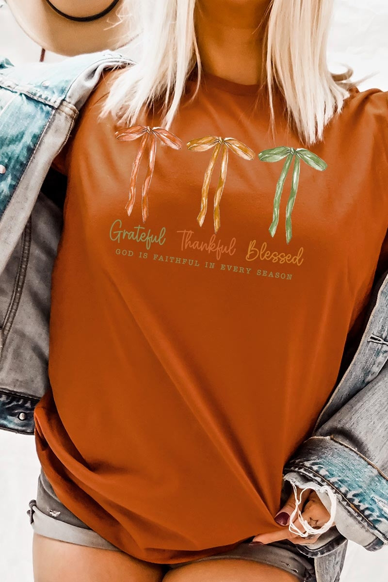 US3001-E3111 Grateful Thankful Blessed Graphic Tee $12.5