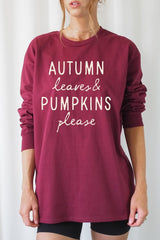 UL240-E3158 Autumn Leaves Pumpkins Graphic Long Sleeve Tee $13.75