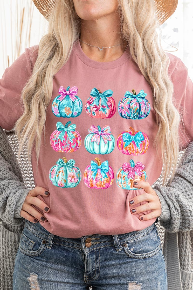 US3001P-E3137 Coquette Pumpkin Graphic Plus Tee $16