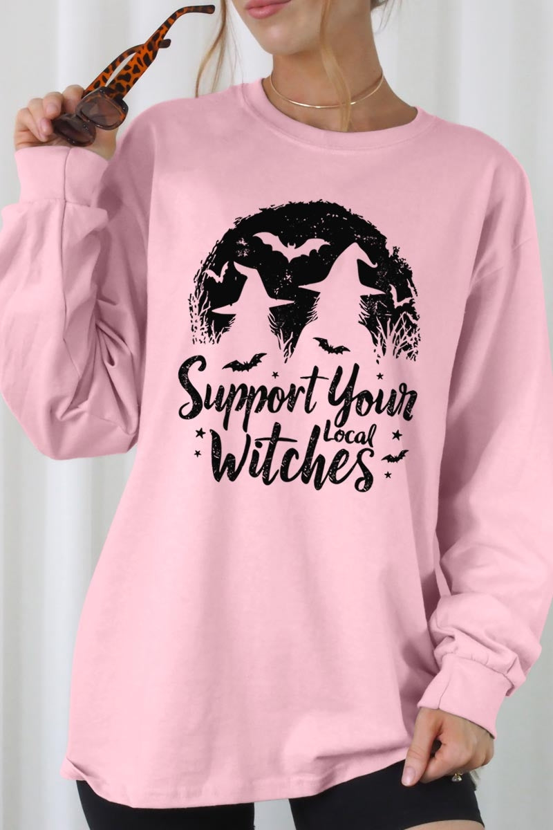 UL240-E3161 Local Witches Halloween Graphic Long Sleeve Tee $13.75