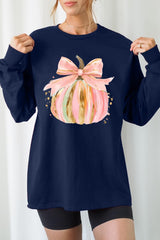 UL240-E3083 Brushstroke Pumpkin Graphic Long Sleeve Tee $13.75