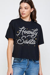 CTS-E3199 Howdy Santa Graphic Relaxed Crop Top $11