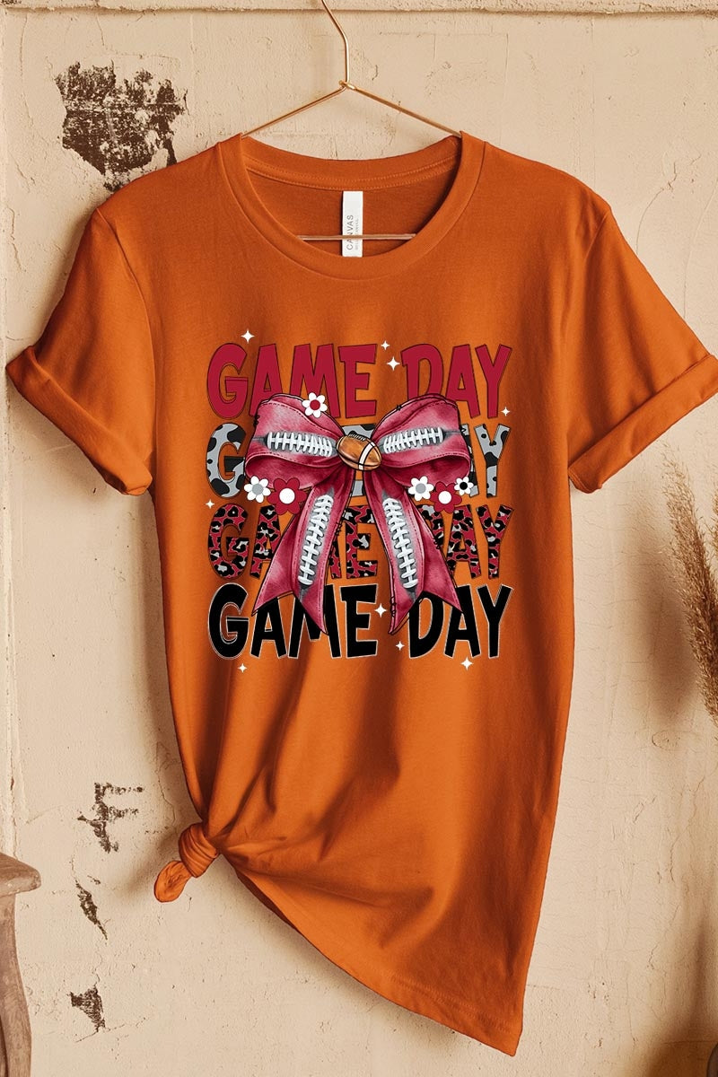 US3001P-E3093 Red Silver Football Game Day Bow Graphic Plus Tee $16