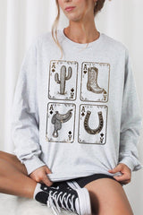 UL240-E3094 Western Cowgirl Card Graphic Long Sleeve Tee $13.75