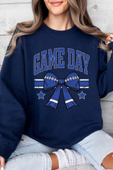 UL180-E3065 Blue Game Day Football Bow Graphic Sweatshirt $20