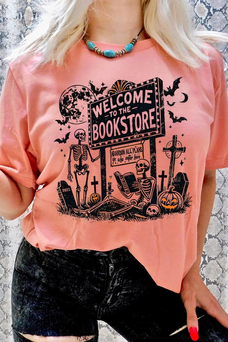 US3001-E3122 Bookstore Halloween Graphic Tee $12.5