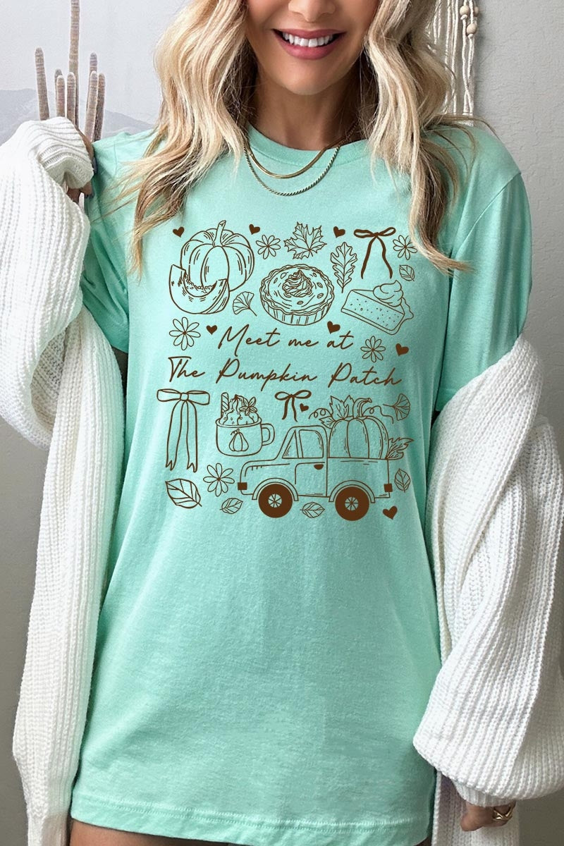 US3001P-E3163 Pumpkin Patch Doodle Graphic Plus Tee $16