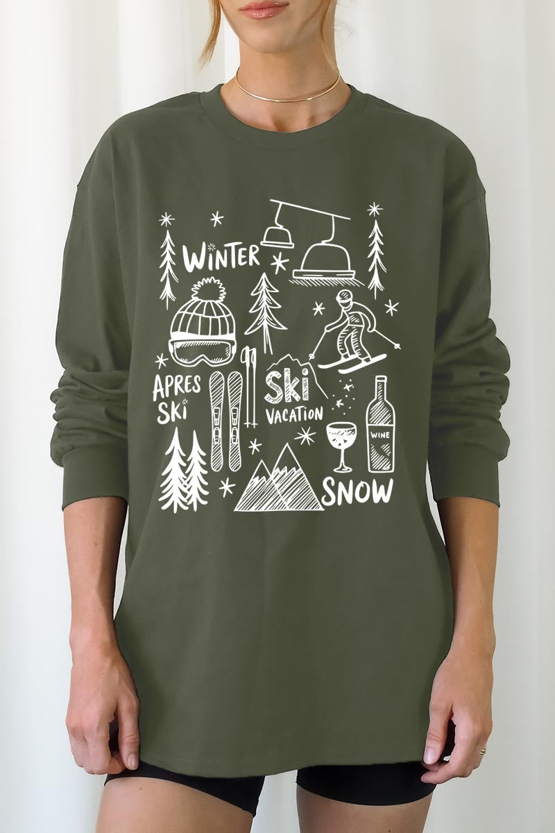 UL240P-E3188 Ski Doodle Graphic Plus Long Sleeve Tee $17