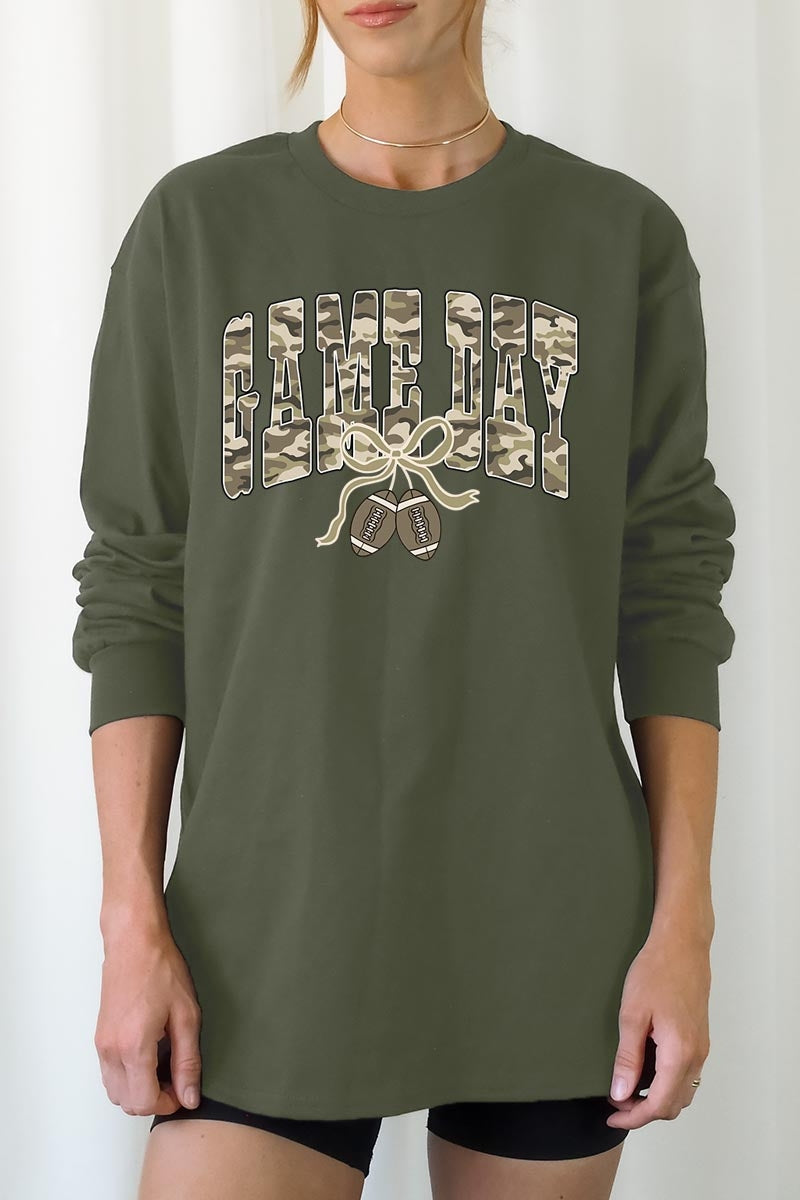 UL240-E3131 Football Game Day Camo Graphic Long Sleeve Tee $13.75