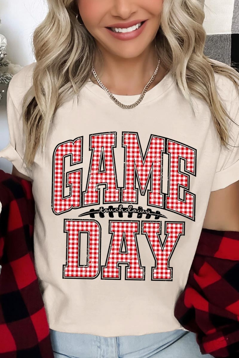 US3001P-E3126 Red Gingham Game Day Graphic Plus Tee $16