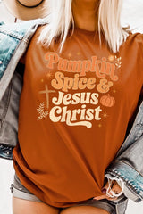US3001-E3164 Pumpkin Spice & Jesus Graphic Tee $12.5