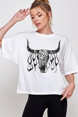 CTS-E3176 Western Bullskull Graphic Relaxed Crop Top $11