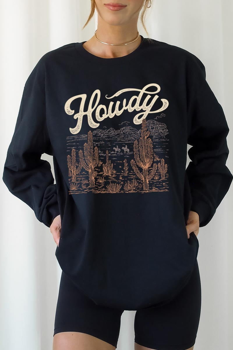 UL240-E3095 Howdy Desert Western Graphic Long Sleeve Tee $13.75