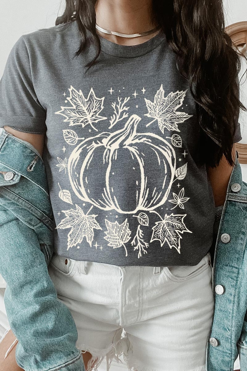 US3001P-E3162 Fall Pumpkin Graphic Plus Tee $16