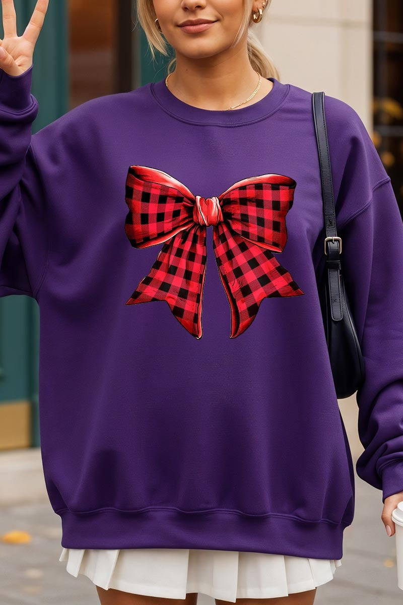 UL180-E3198 Red Buffalo Plaid Bow Graphic Sweatshirt $20