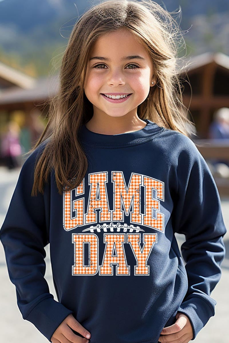 UL180B-E3129Z Orange Gingham Game Day Kids Graphic Sweatshirt $20