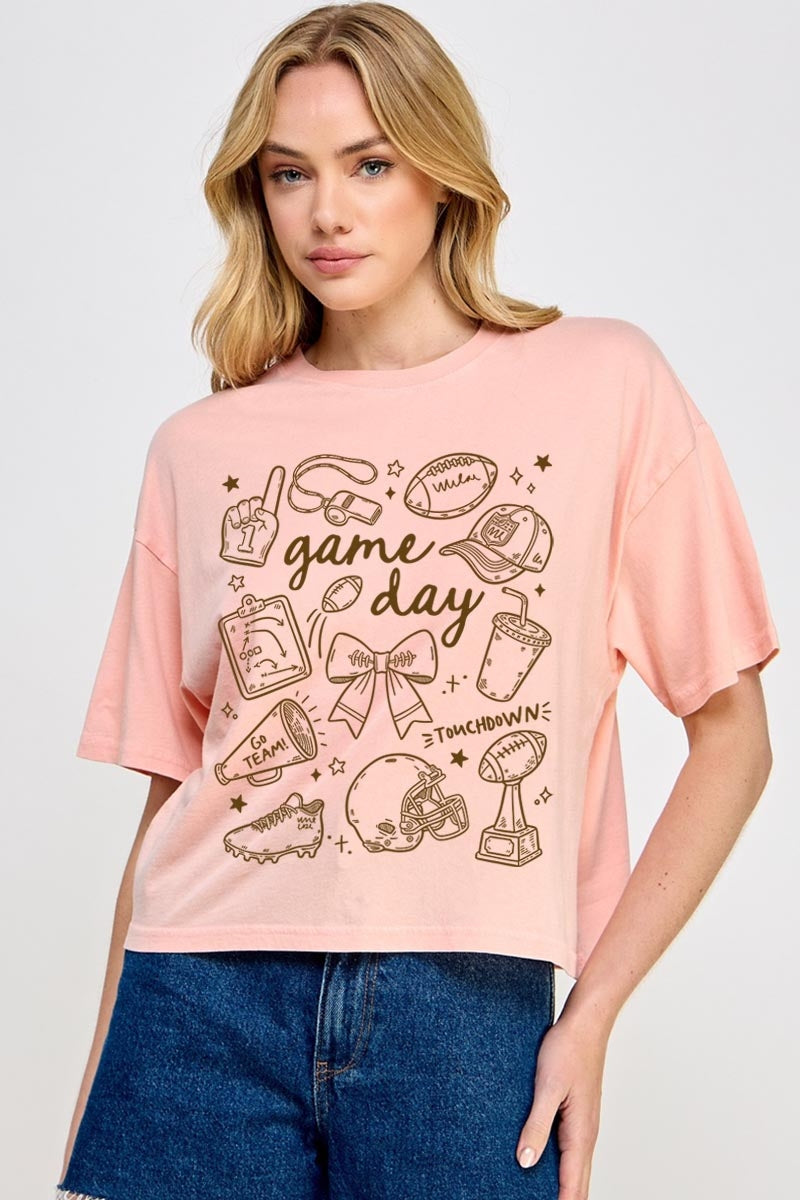 CTS-E3081 Football Doodles Graphic Relaxed Crop Top $11