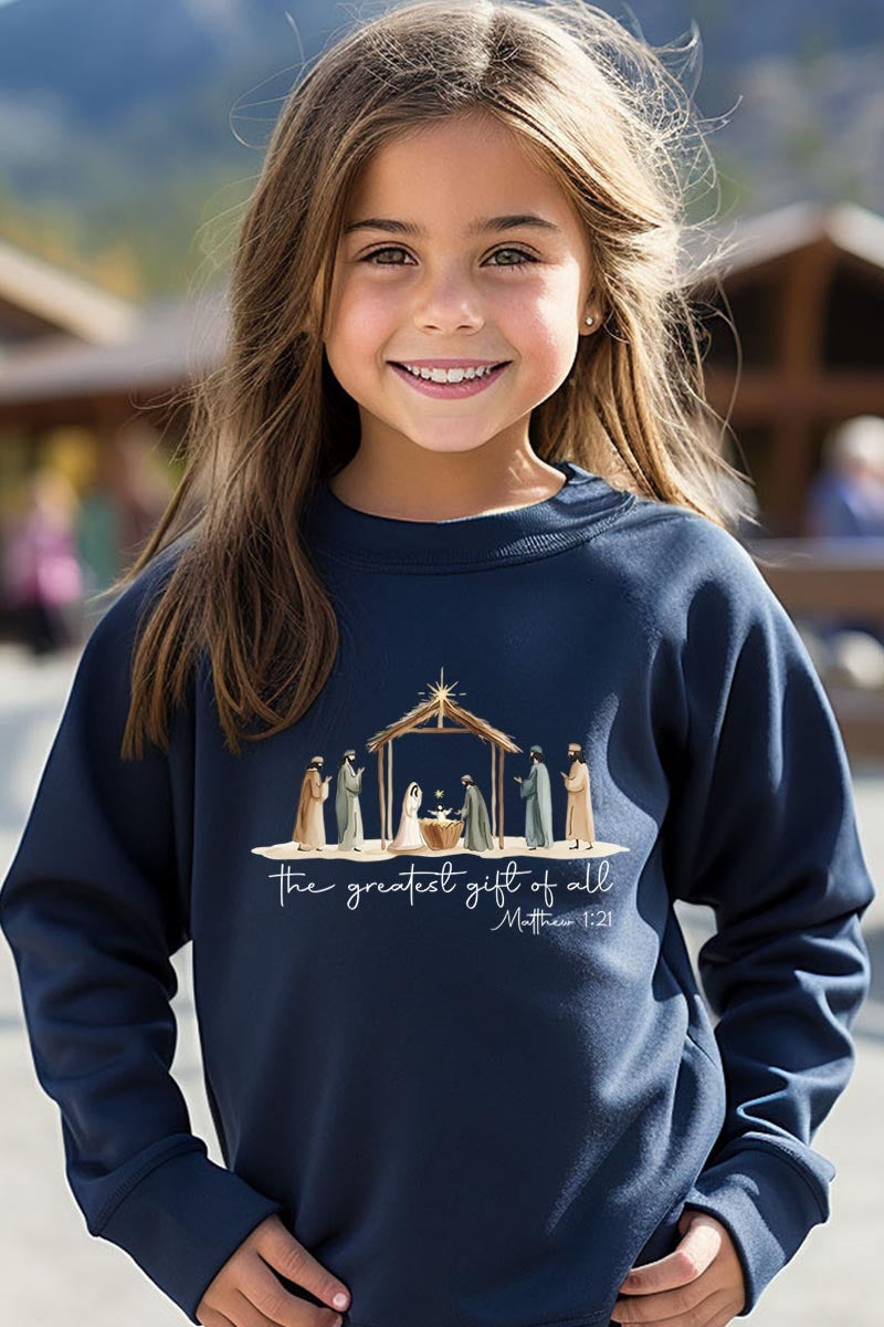 UL180B-E3183Z Nativity Gift Kids Graphic Sweatshirt $20