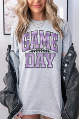 US3001P-E3127 Purple Gingham Game Day Graphic Plus Tee $16