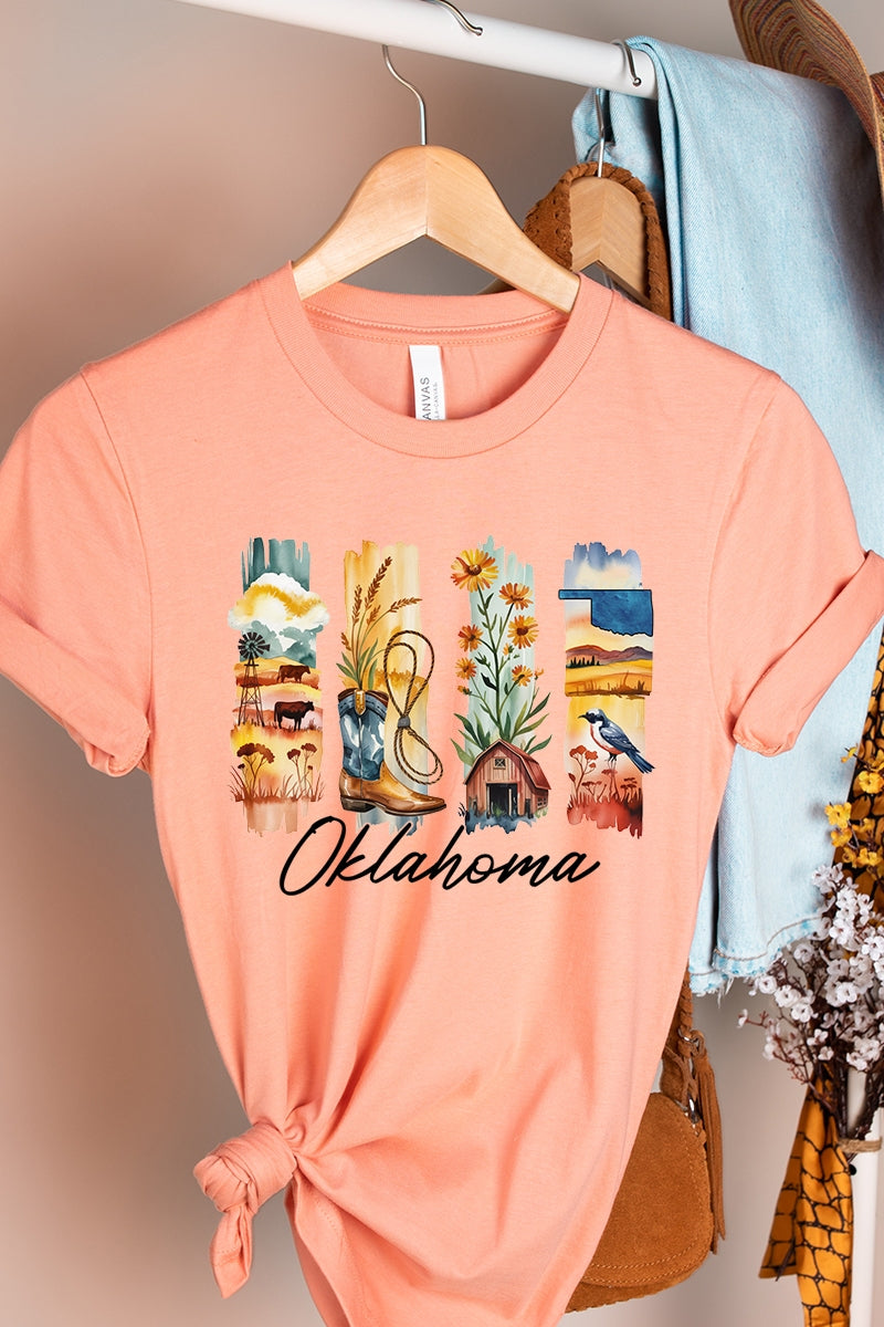 US3001-E3061OK Oklahoma State Brushstroke Graphic Tee $12.5