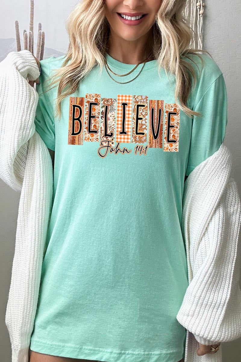 US3001P-E3167 Believe Fall Christian Graphic Plus Tee $16