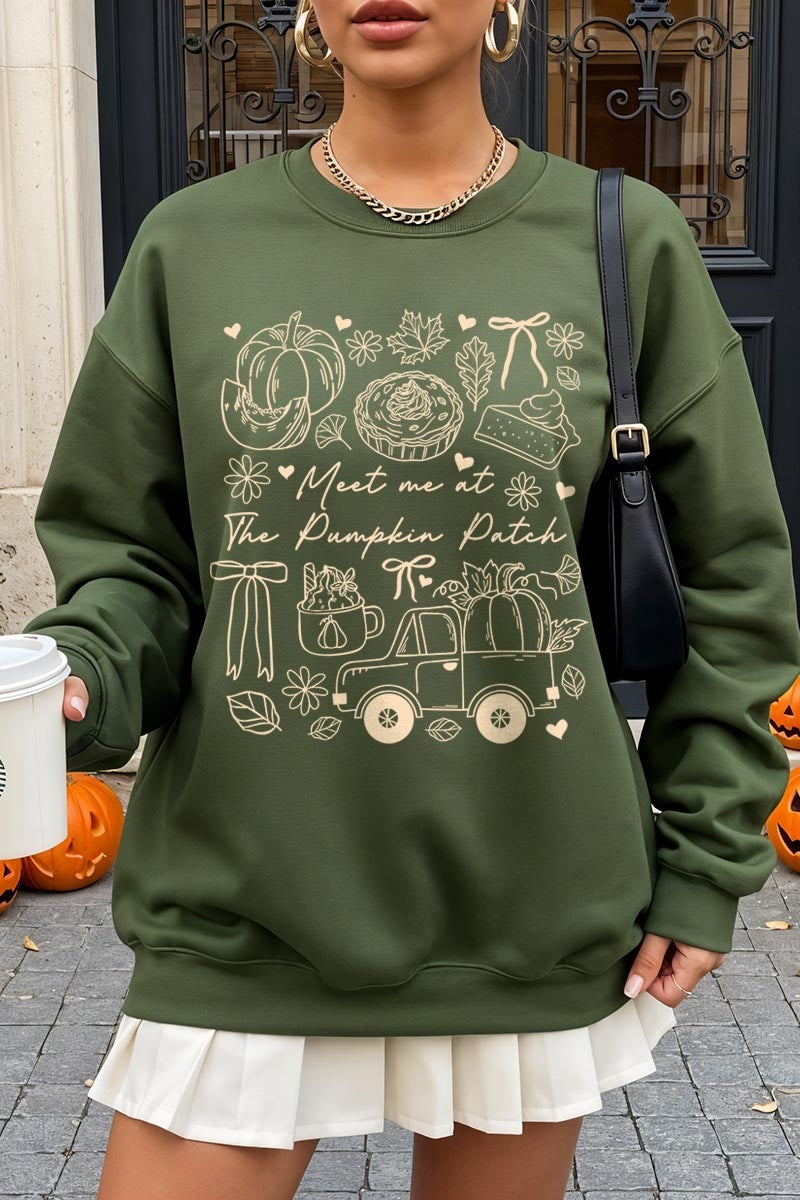 UL180-E3163 Pumpkin Patch Doodle Graphic Sweatshirt $20