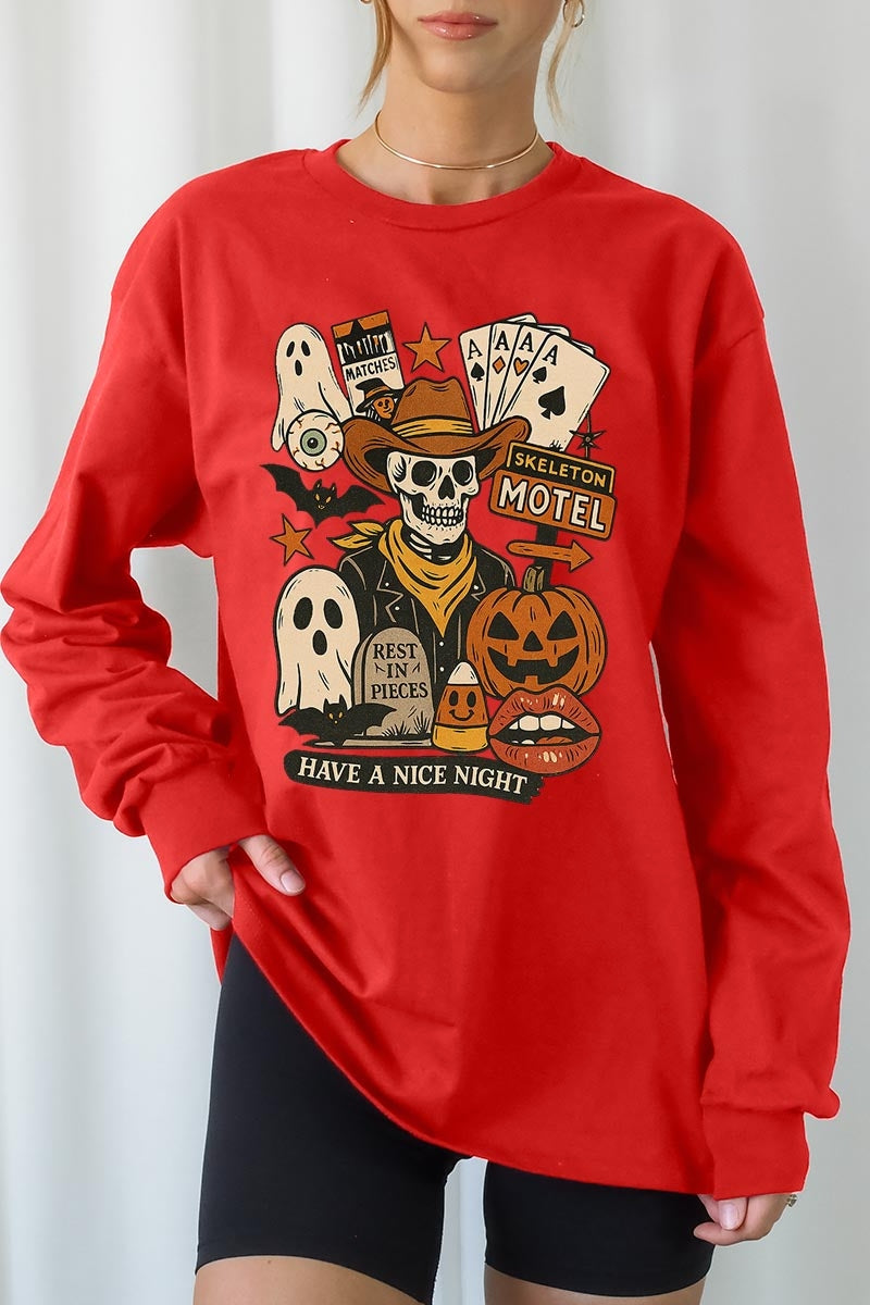 UL240P-E3107 Spooky Skeleton Graphic Plus Long Sleeve Tee $17